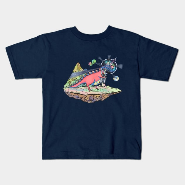 Uni Dinosaur to Space Kids T-Shirt by aniartark